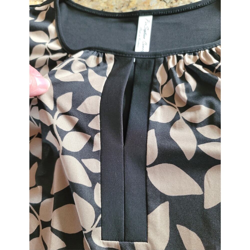 2/$15 PerSeption Concept Womens Black Tan Leaf Print Top Keyhole Neck Size XL - Picture 7 of 14